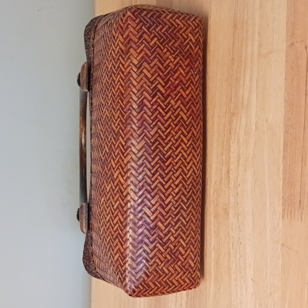 Thailand Woven Basket/Fabric/Wood Zippered Purse - Picture 5 of 16